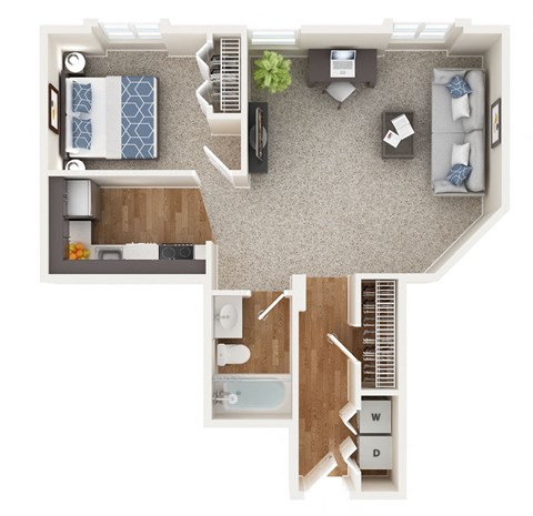Floor plan for 1 bed, 1 bath, 700 sqft